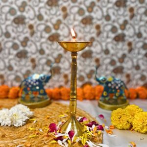 10 Inch Elegant Brass Deepak for Auspicious Ceremonies and Home Décor